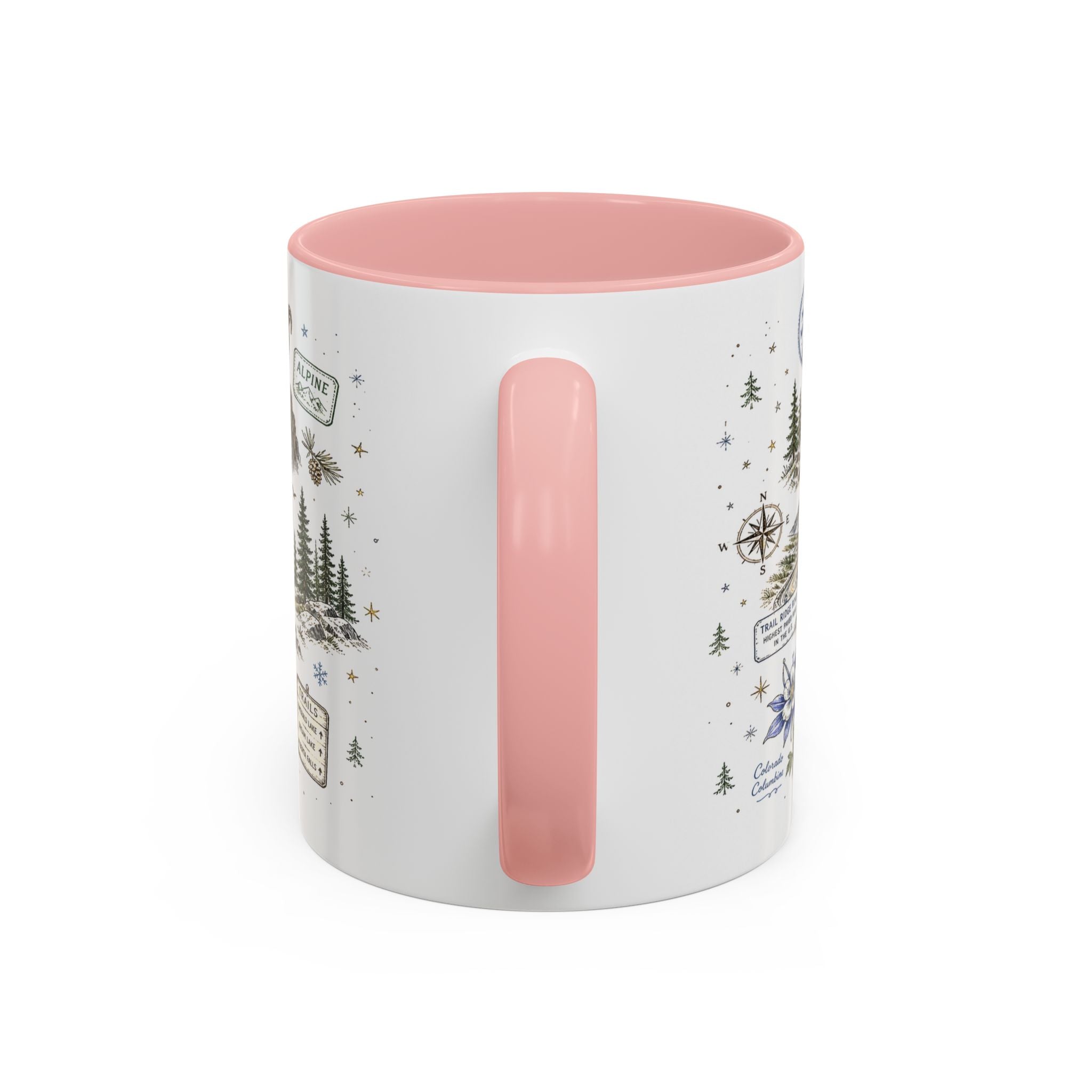 Rocky Mountain Coffee Mug | National Park Hiking Camping Gift | Accent Color Ceramic 11oz 15oz