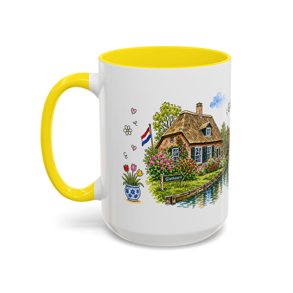 Giethoorn Illustrated Travel Mug | Netherlands Souvenir Accent Coffee Mug | 11oz 15oz Ceramic Cup