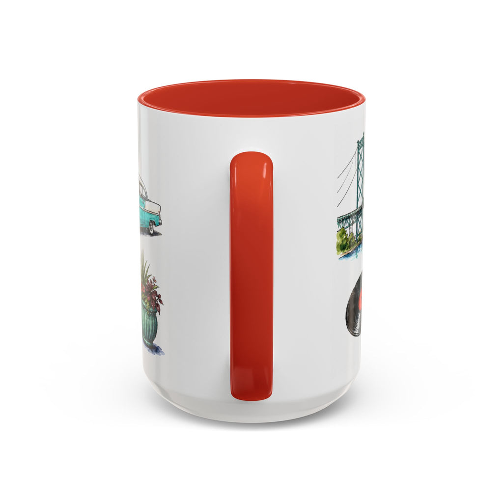 Detroit Illustrated Travel Mug | City Souvenir Accent Coffee Mug | 11oz 15oz Ceramic Cup