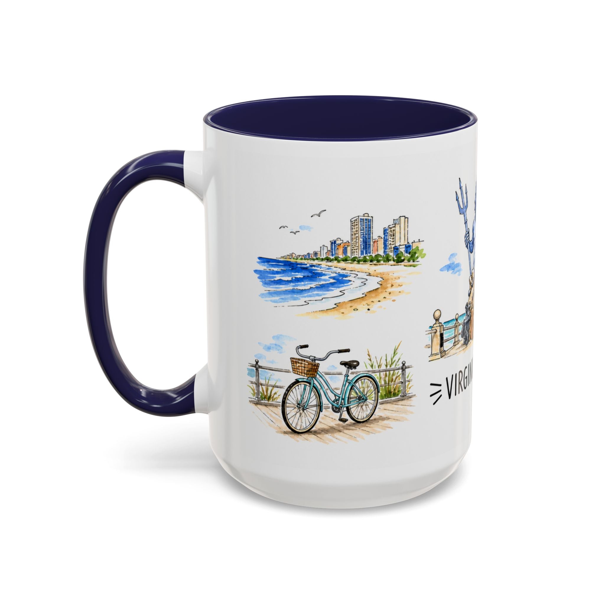 Virginia Beach Illustrated Travel Mug | City Souvenir Accent Coffee Mug | 11oz 15oz Ceramic Cup