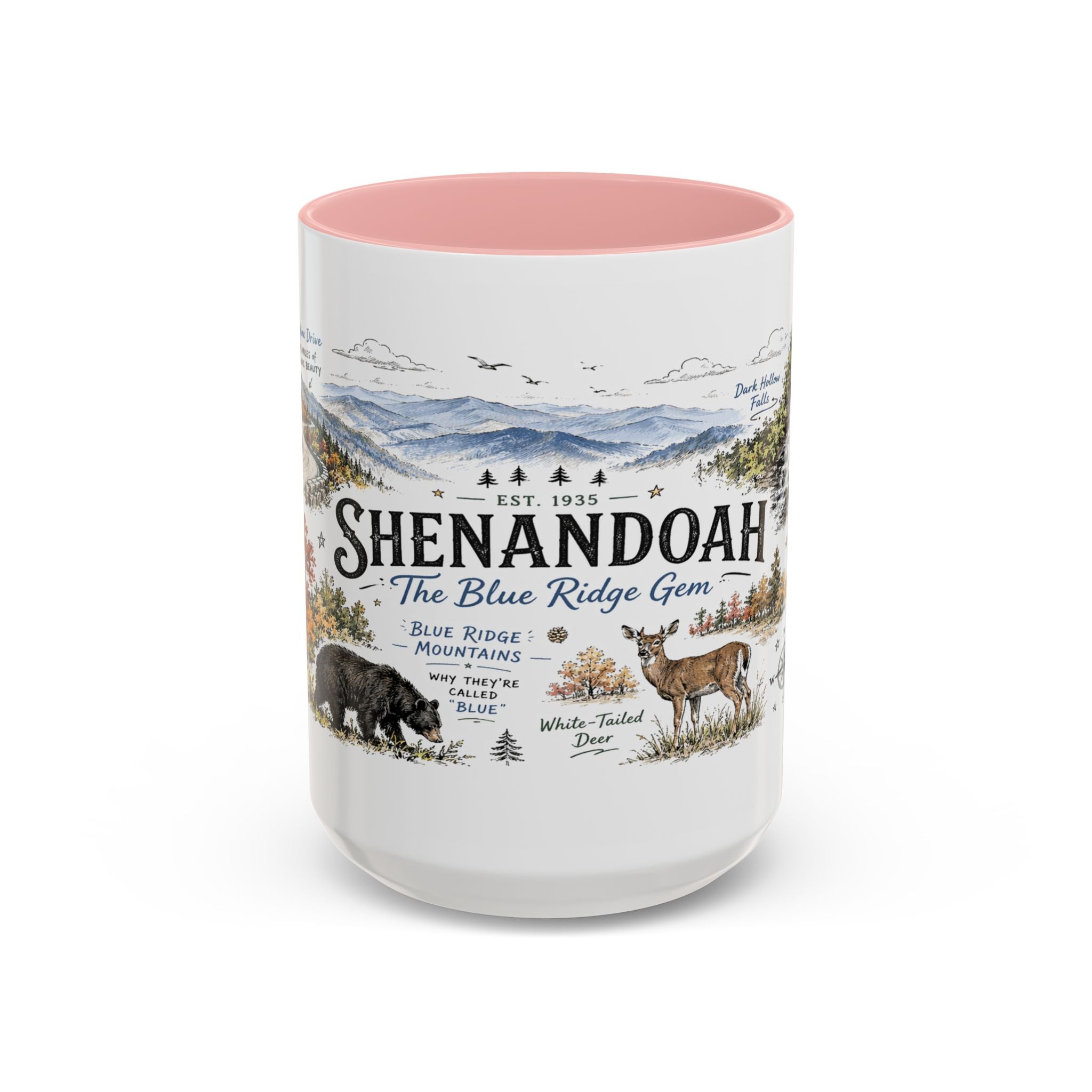 Shenandoah National Park Coffee Mug | Virginia Blue Ridge Hiking Autumn Gift | Accent Color Ceramic 11oz 15oz