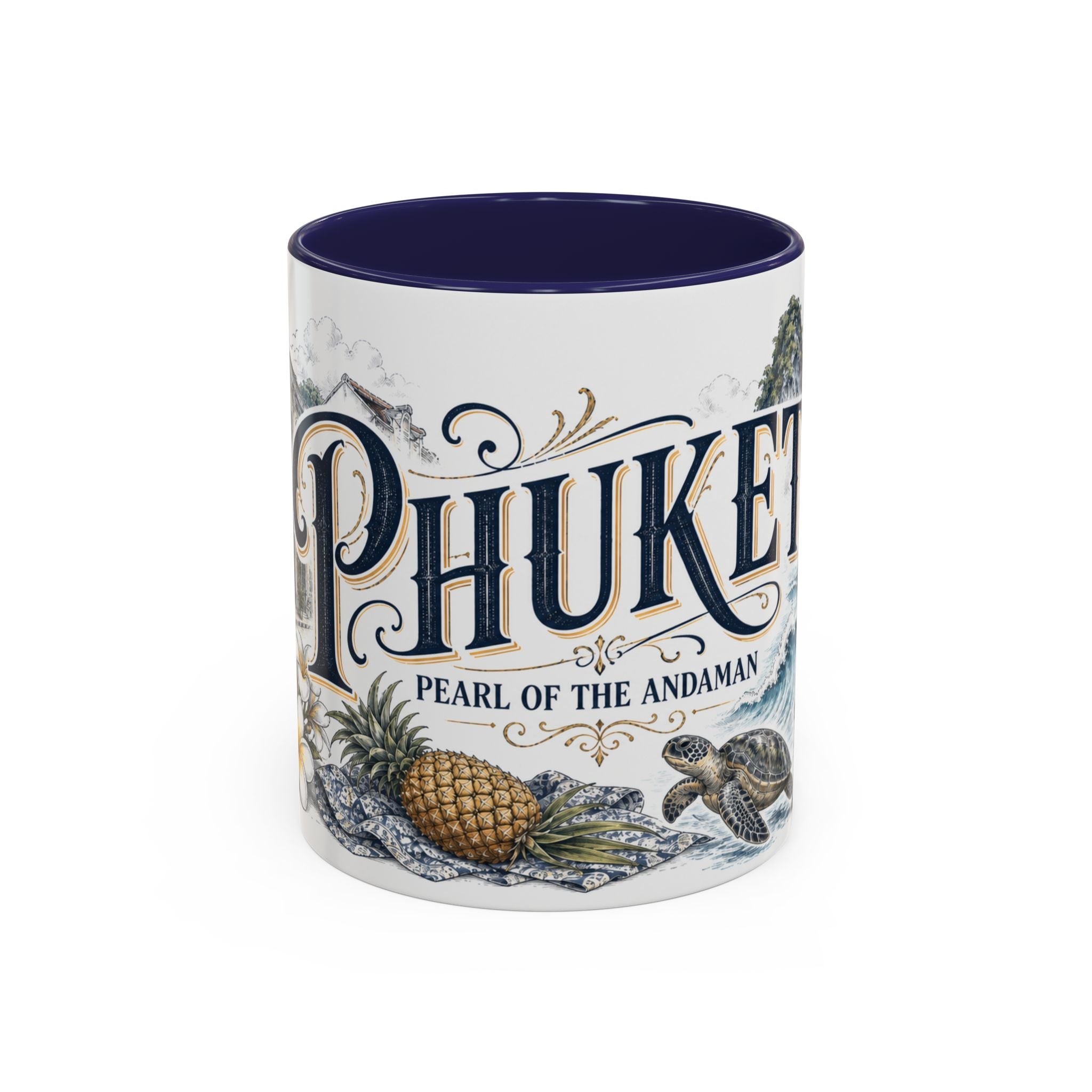 Phuket Coffee Mug | Thailand Travel Souvenir | Vintage Illustrated City Gift | 11 oz 15 oz Accent Mug