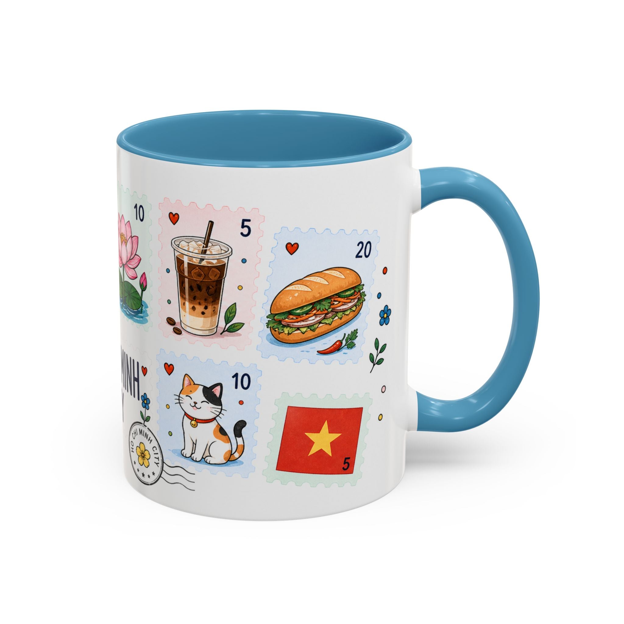 Ho Chi Minh City Coffee Mug | Postage Stamp Collage Mug | Travel Souvenir Accent Cup 11oz 15oz