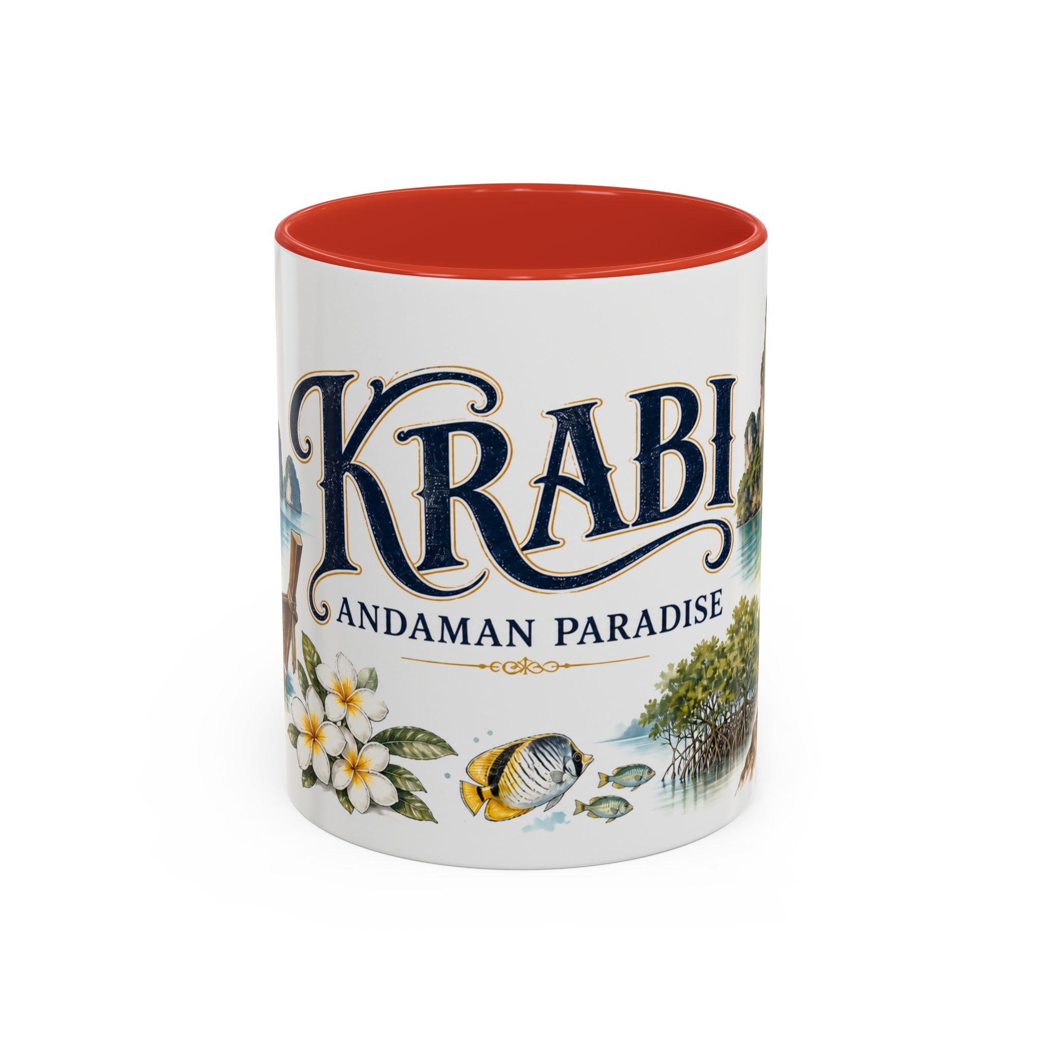Krabi Coffee Mug | Thailand Travel Souvenir | Vintage Illustrated City Gift | 11 oz 15 oz Accent Mug
