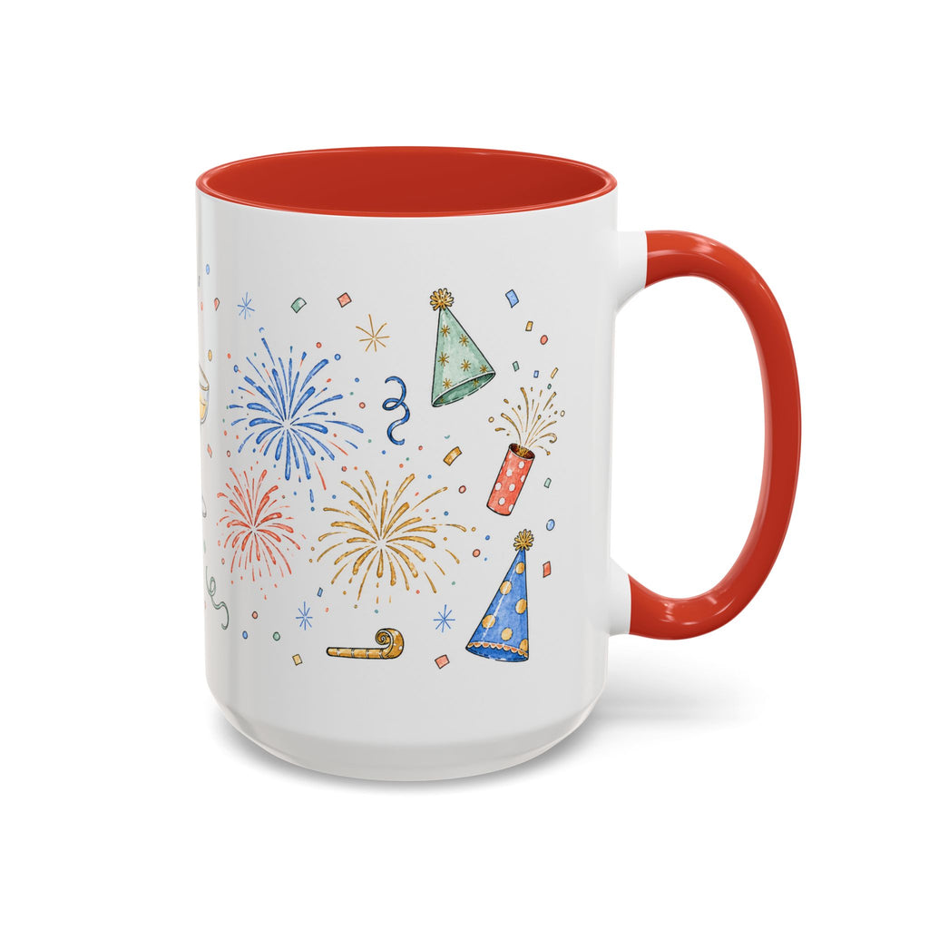 New Year Mug | Midnight Clock Toast Watercolor Celebration Gift | Accent Cup 11oz 15oz