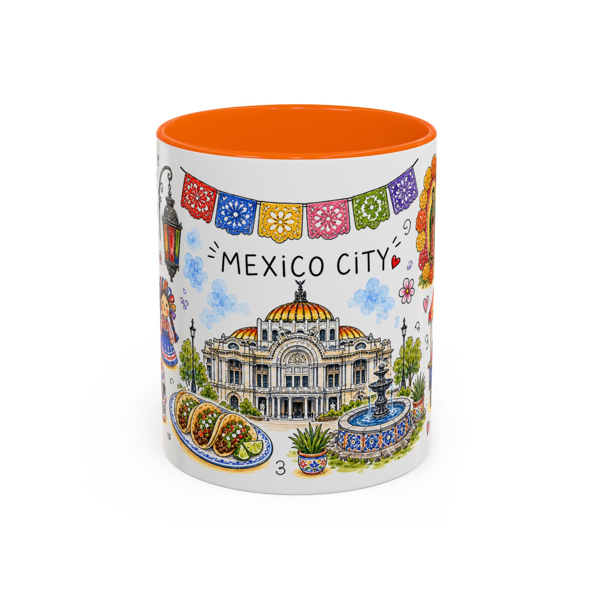 Mexico City Illustrated Travel Mug | City Souvenir Accent Coffee Mug | 11oz 15oz Ceramic Cup