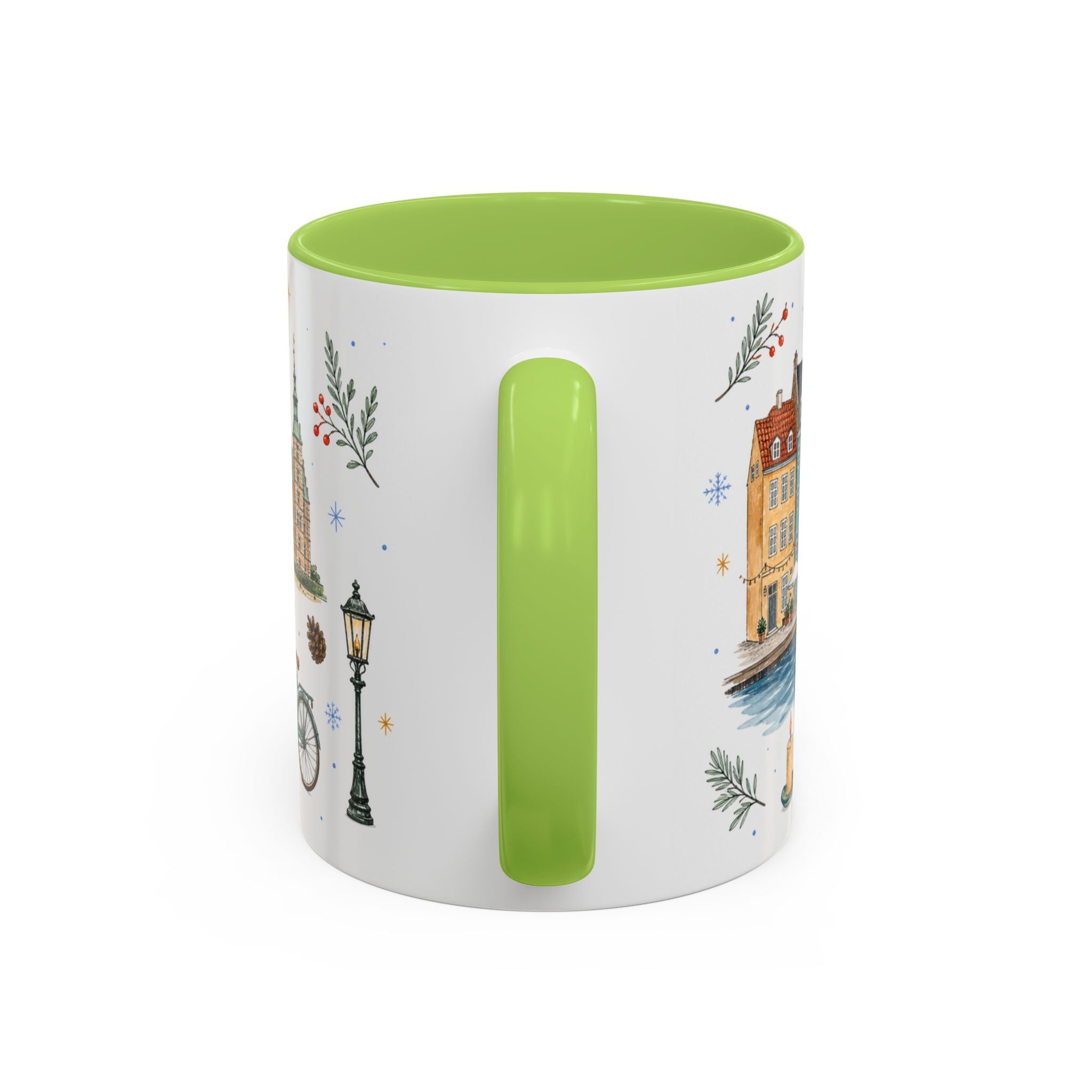 Copenhagen Christmas Mug | Watercolor Travel Souvenir | Holiday Gift | Accent Ceramic Coffee Cup 11oz 15oz
