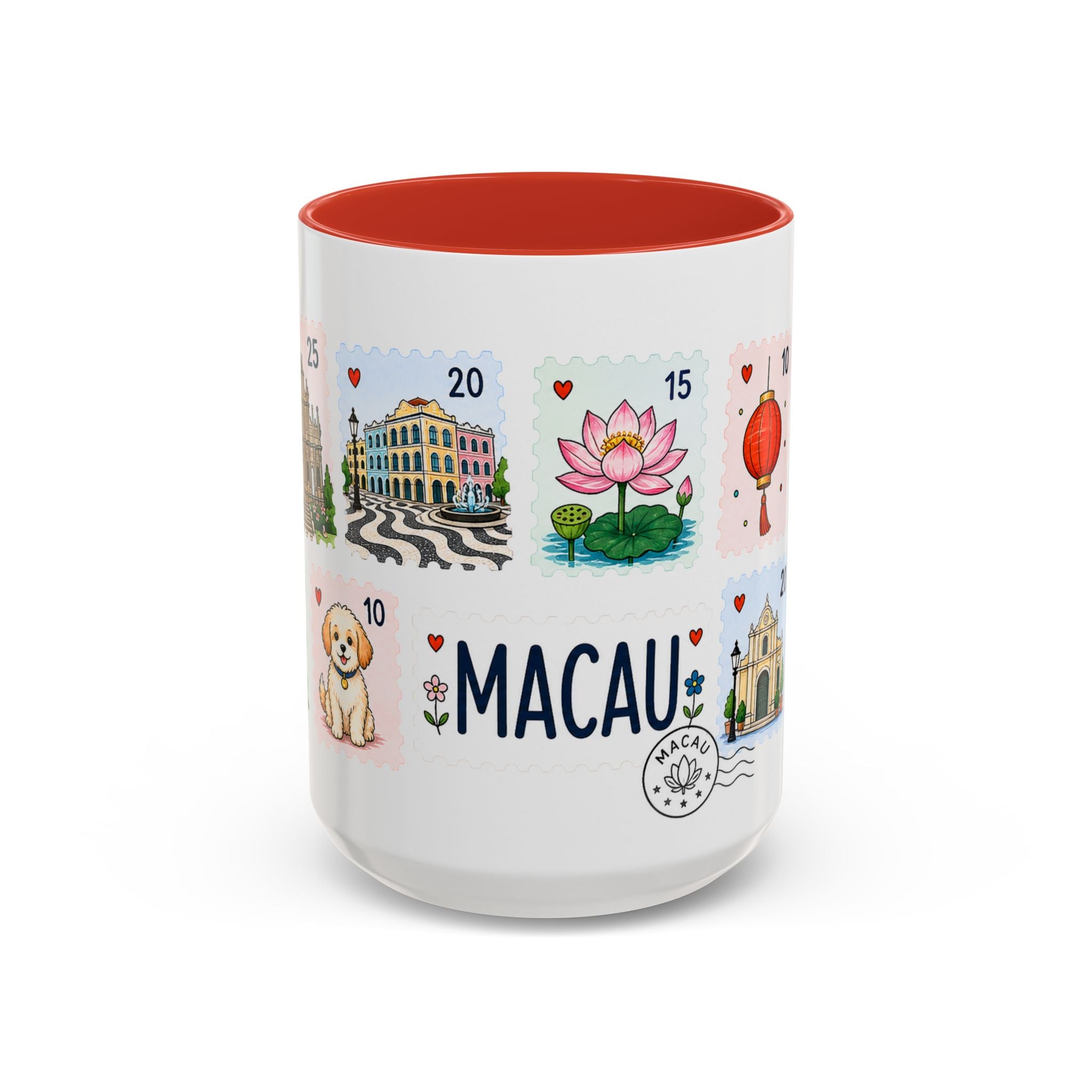 Macau Coffee Mug | Postage Stamp Collage Mug | Travel Souvenir Accent Cup 11oz 15oz