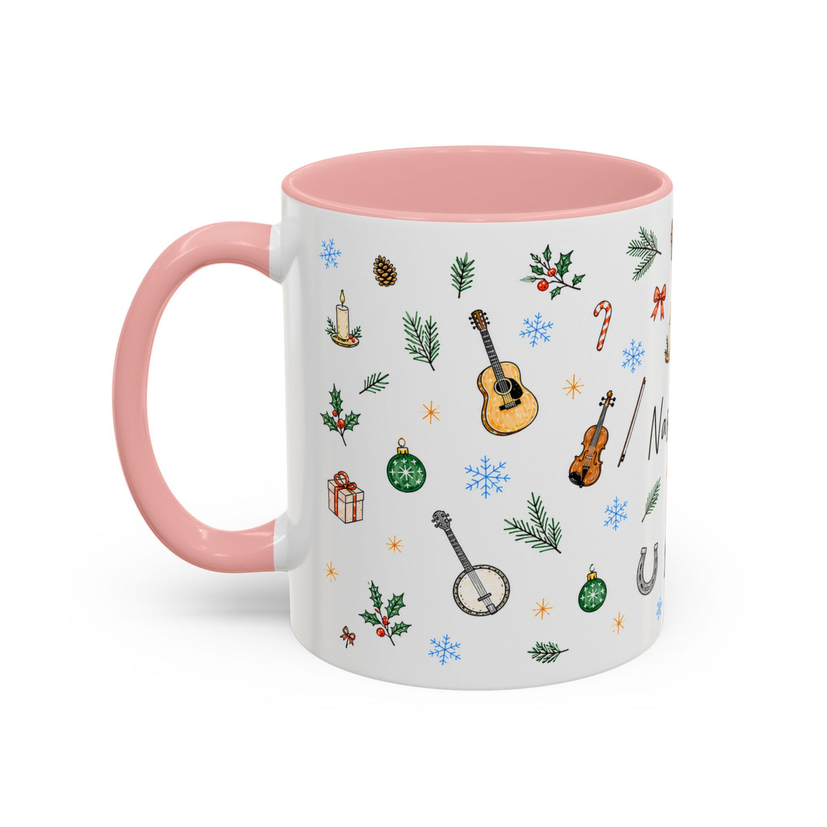 Nashville Christmas Mug | Watercolor City Souvenir, Acoustic Guitar, Harmonica (11oz 15oz)