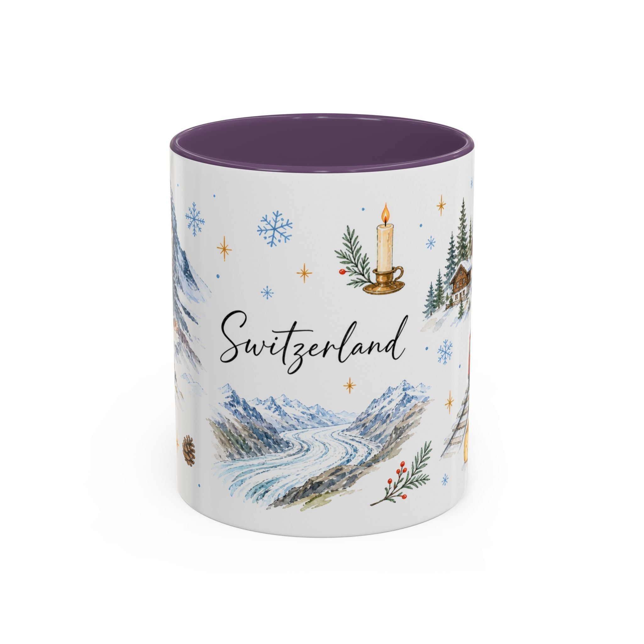 Switzerland Christmas Mug | Watercolor Travel Souvenir | Holiday Gift | Accent Ceramic Coffee Cup 11oz 15oz