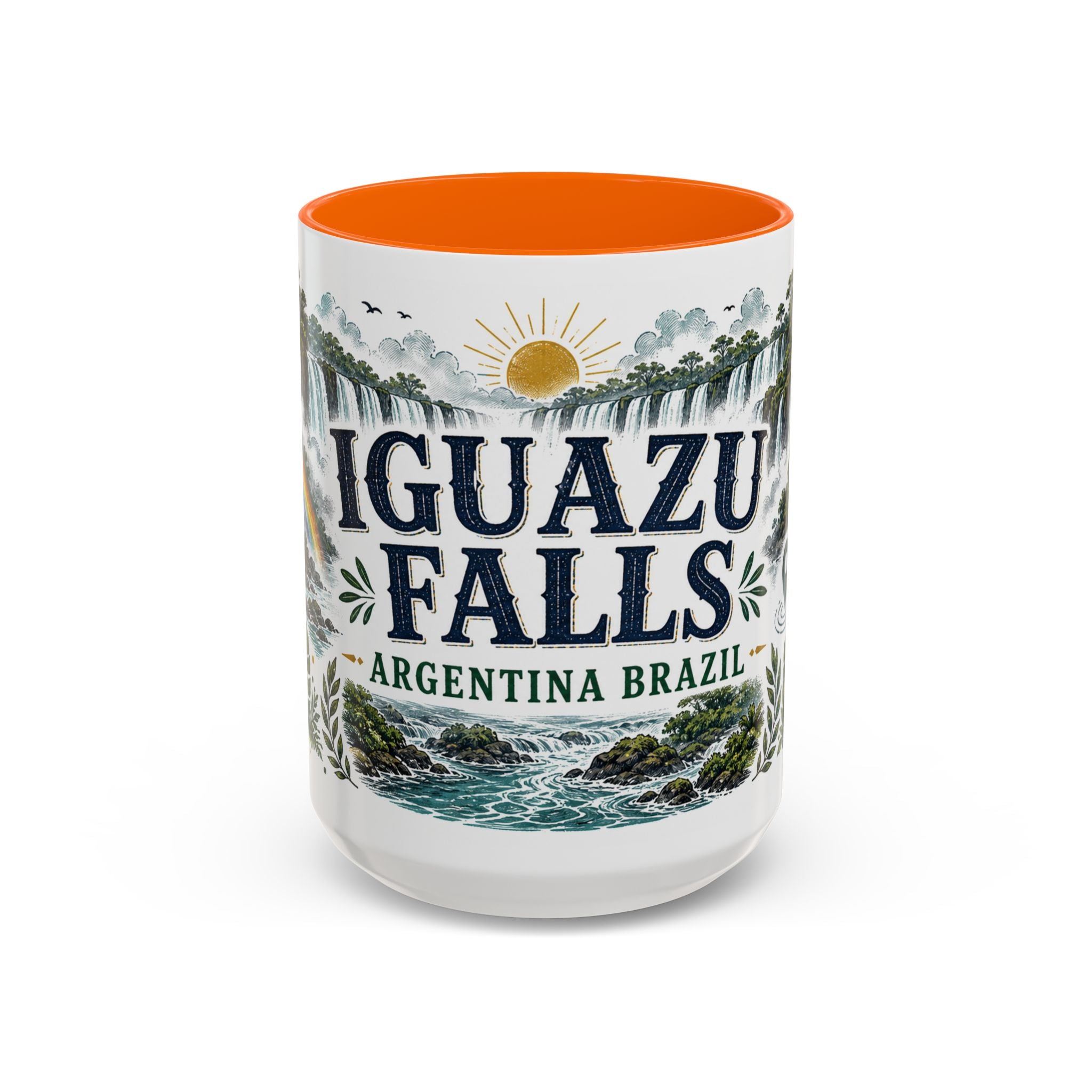 Iguazu Falls Coffee Mug | Travel Destination Souvenir Gift | Accent Color Ceramic 11oz 15oz