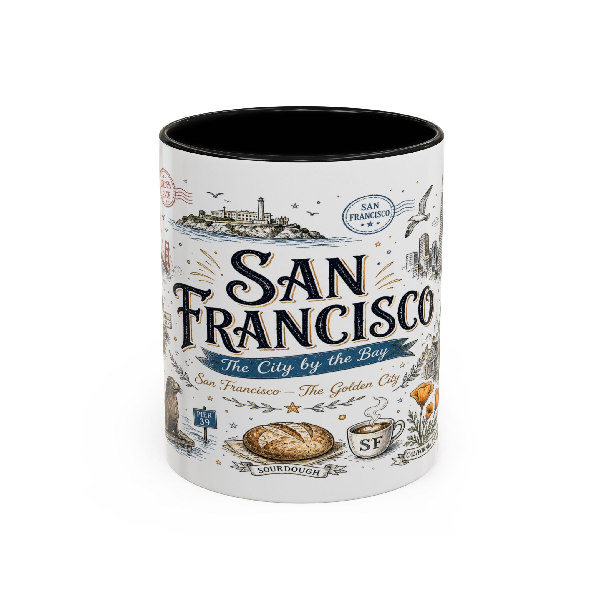 San Francisco Coffee Mug | California Souvenir Travel Gift | Accent Color Ceramic 11oz 15oz
