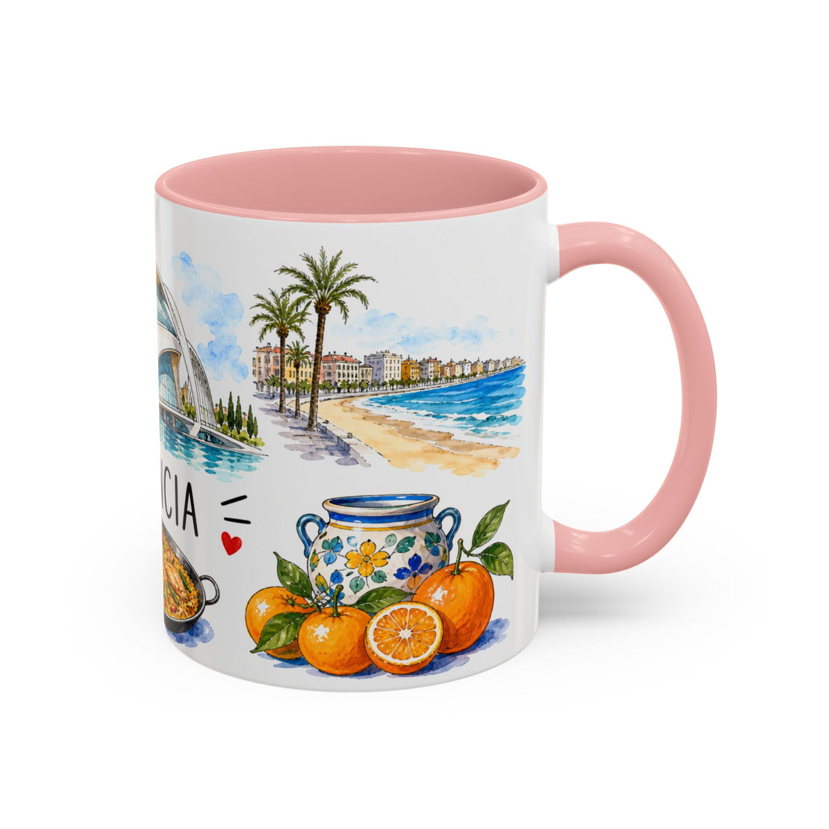 Valencia Illustrated Travel Mug | City Souvenir Accent Coffee Mug | 11oz 15oz Ceramic Cup