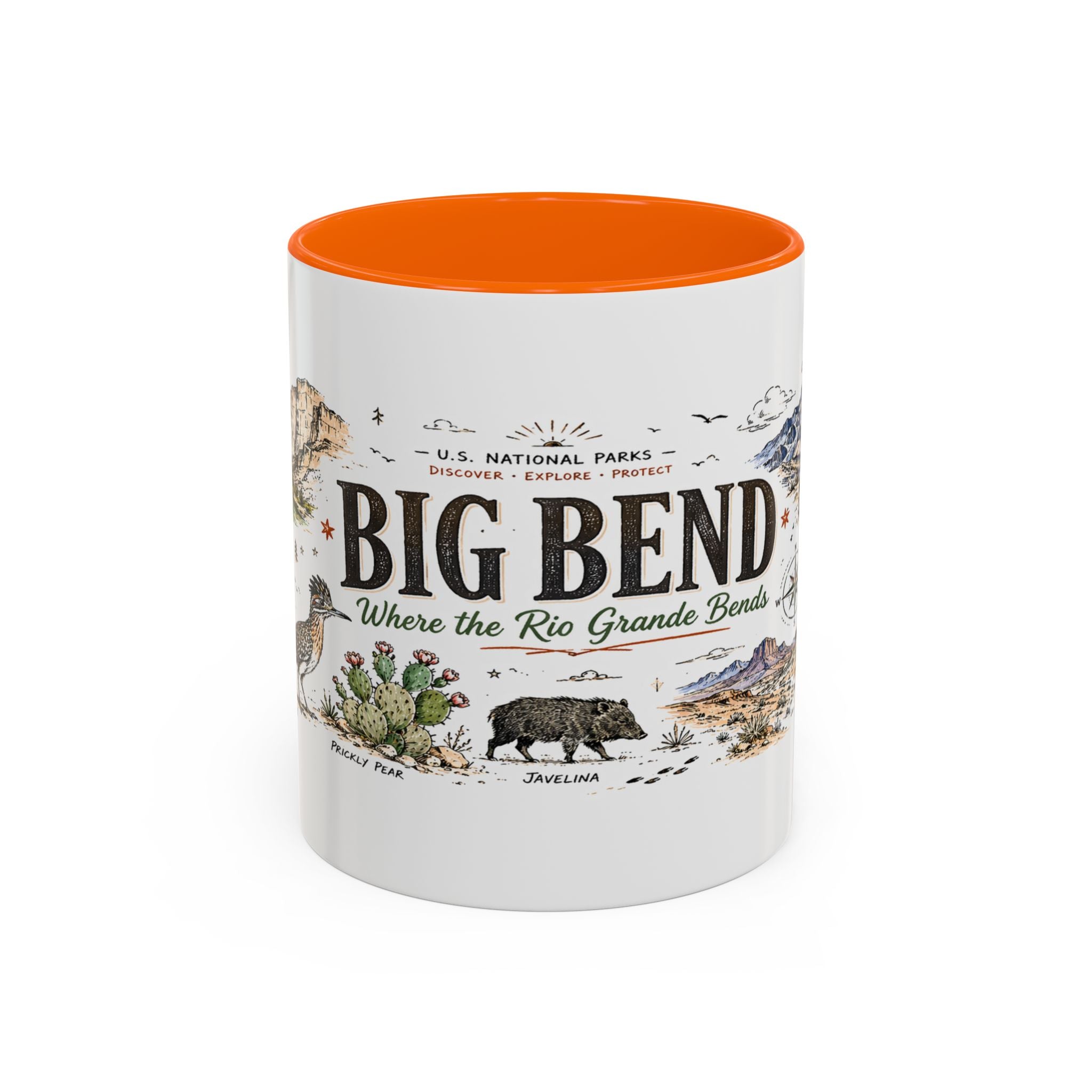 Big Bend National Park Coffee Mug | Texas Desert River Canyon Hiking Gift | Accent Color Ceramic 11oz 15oz