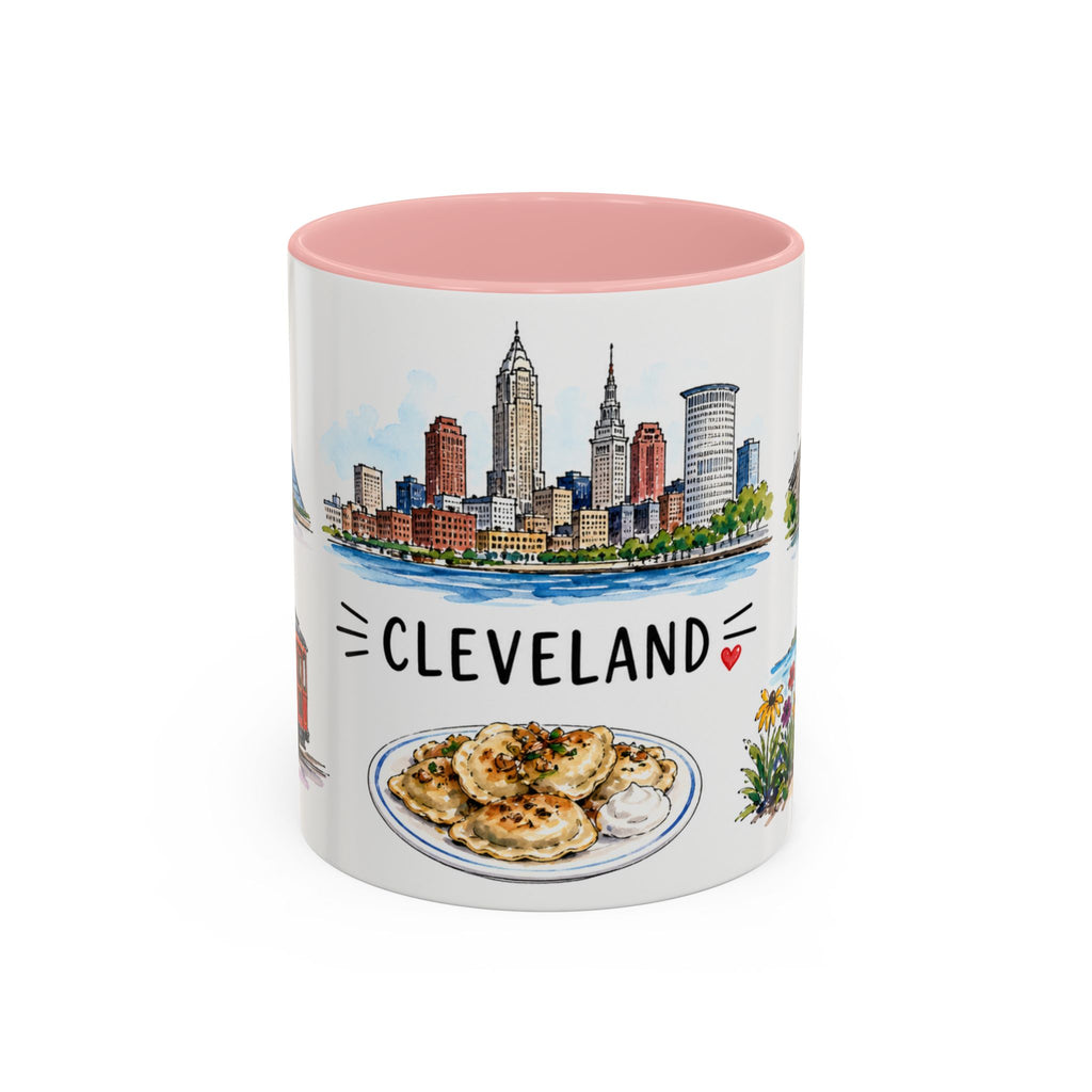 Cleveland Illustrated Travel Mug | City Souvenir Accent Coffee Mug | 11oz 15oz Ceramic Cup