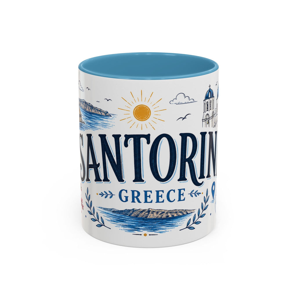 Santorini Coffee Mug | Travel Destination Souvenir Gift | Accent Color Ceramic 11oz 15oz