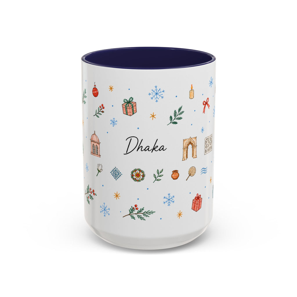 Dhaka Christmas Mug | Watercolor Travel Souvenir | Holiday Gift | Accent Ceramic Coffee Cup 11oz 15oz