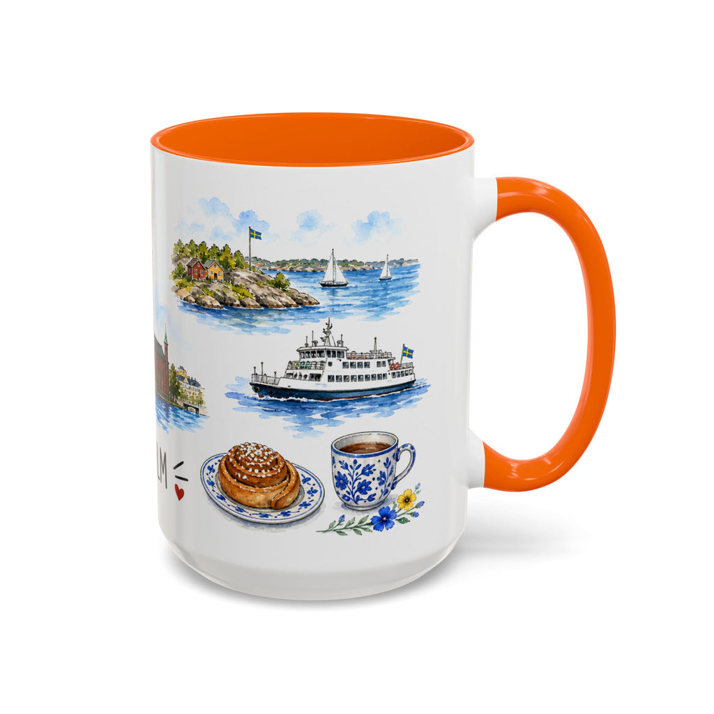 Stockholm Illustrated Travel Mug | City Souvenir Accent Coffee Mug | 11oz 15oz Ceramic Cup