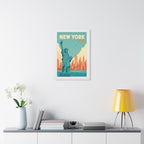 New York Harbor United States Framed Poster | Vintage Travel Wall Art | Black Walnut White Frame | 16x24 20x30