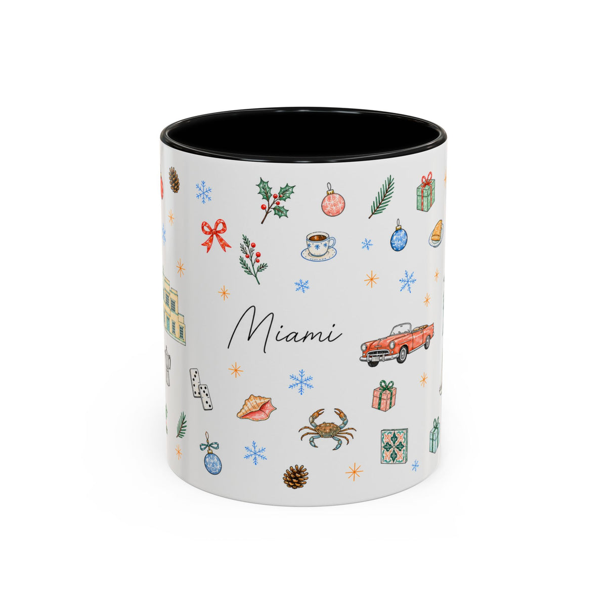 Miami Christmas Mug | Watercolor Art Deco City Souvenir (11oz/15oz)