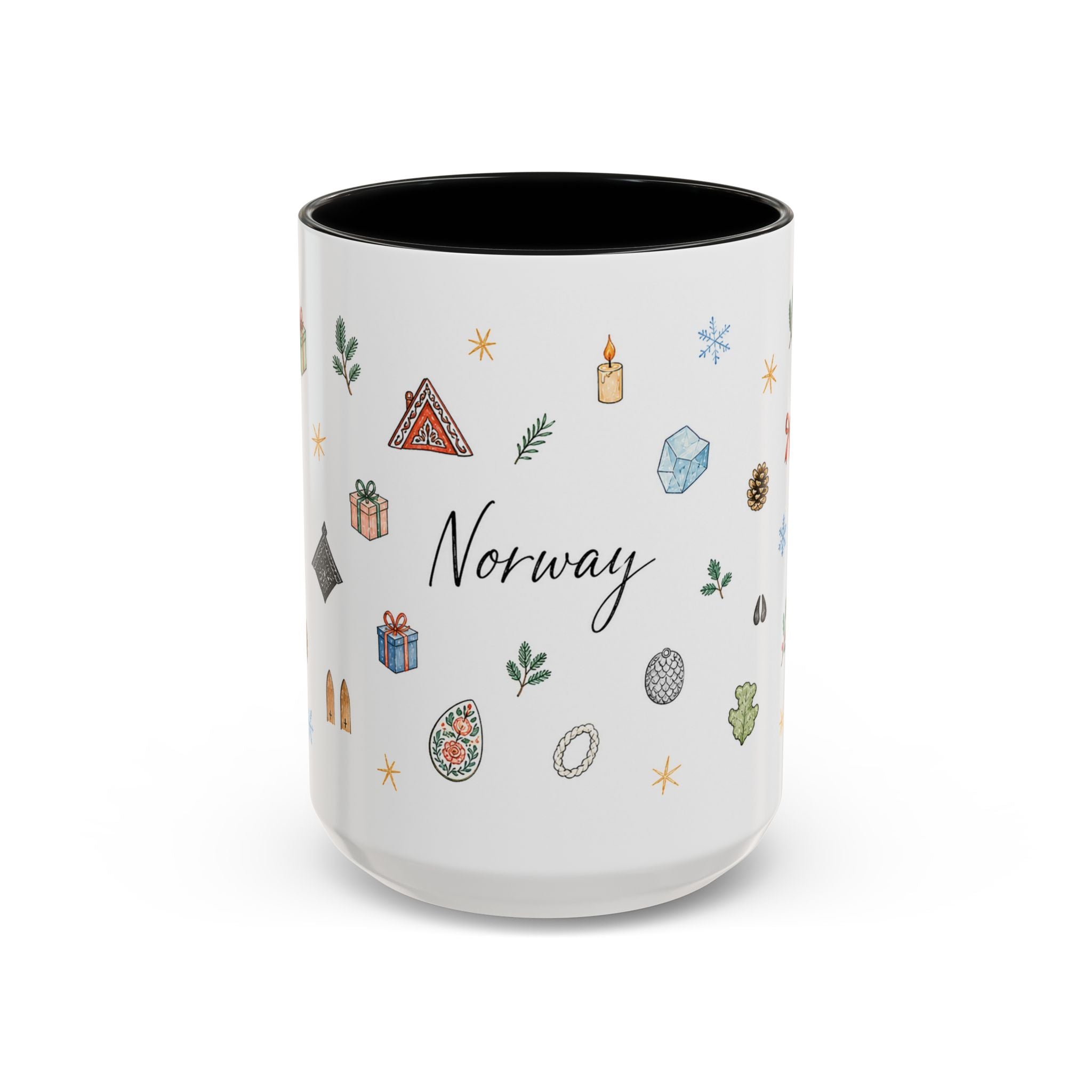 Norway Christmas Mug | Watercolor Travel Souvenir | Holiday Gift | Accent Ceramic Coffee Cup 11oz 15oz