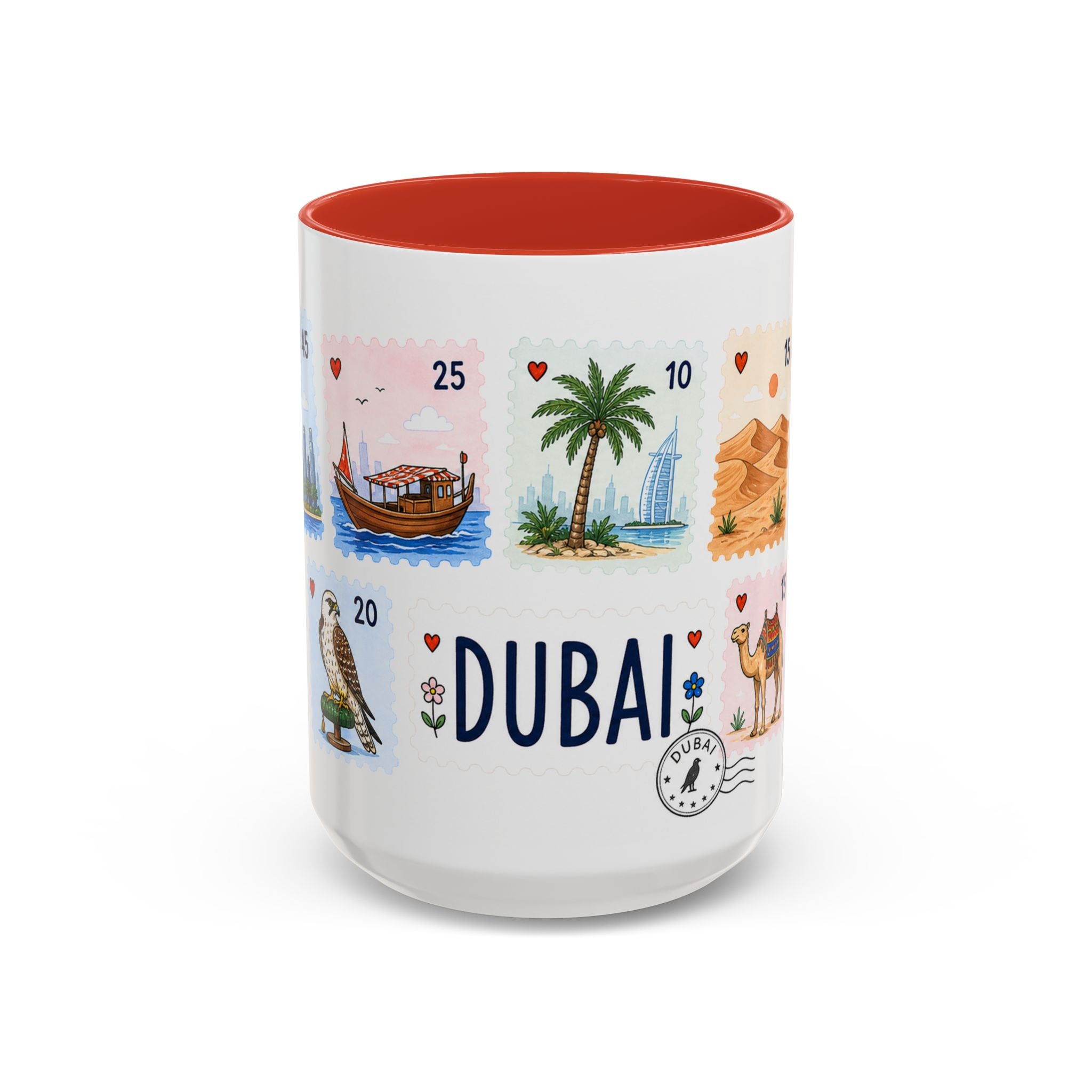 Dubai Coffee Mug | Postage Stamp Collage Mug | Travel Souvenir Accent Cup 11oz 15oz