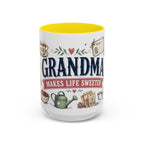 Grandma Makes Life Sweeter Coffee Mug | Gift From Grandkids | Accent Color Ceramic 11oz 15oz