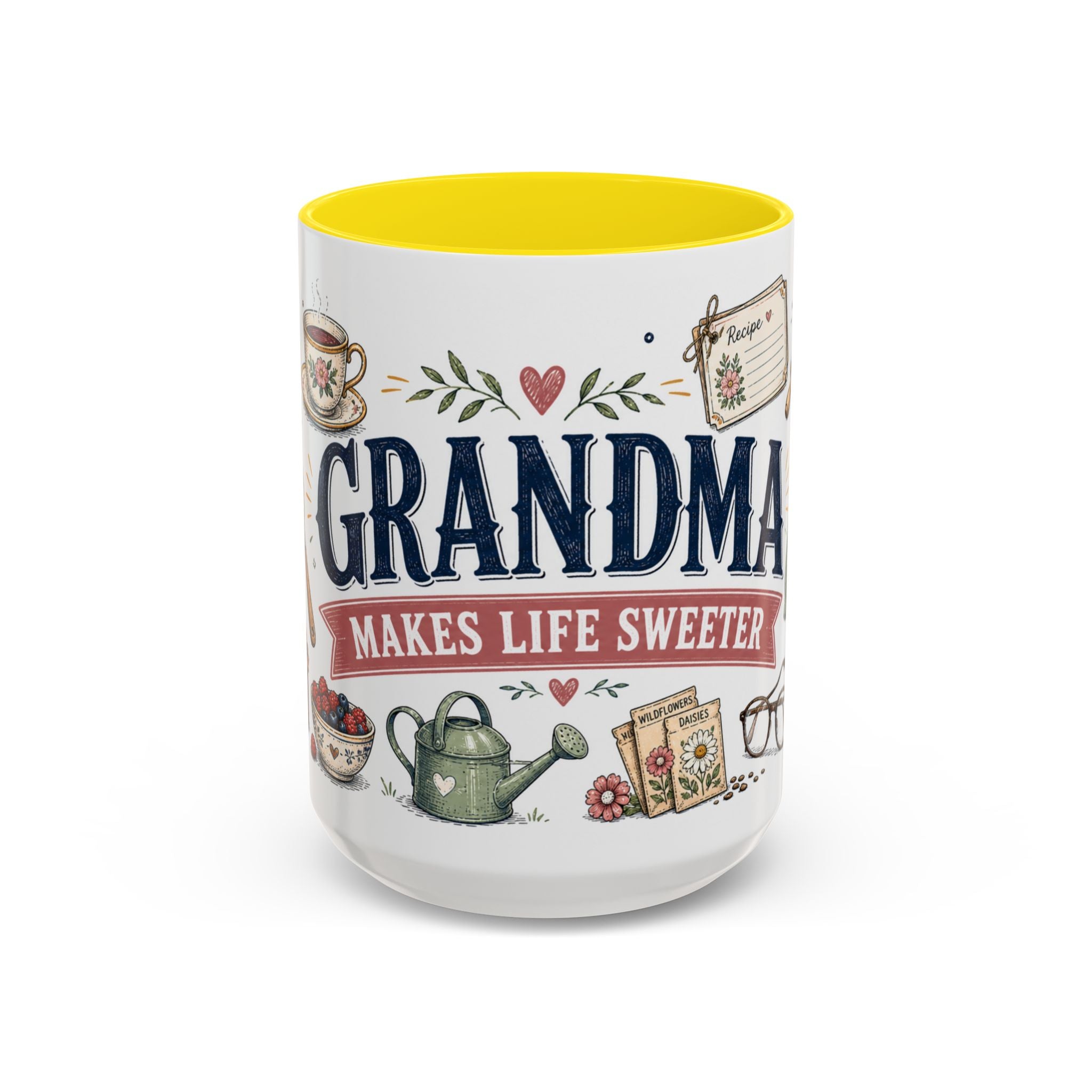 Grandma Makes Life Sweeter Coffee Mug | Gift From Grandkids | Accent Color Ceramic 11oz 15oz