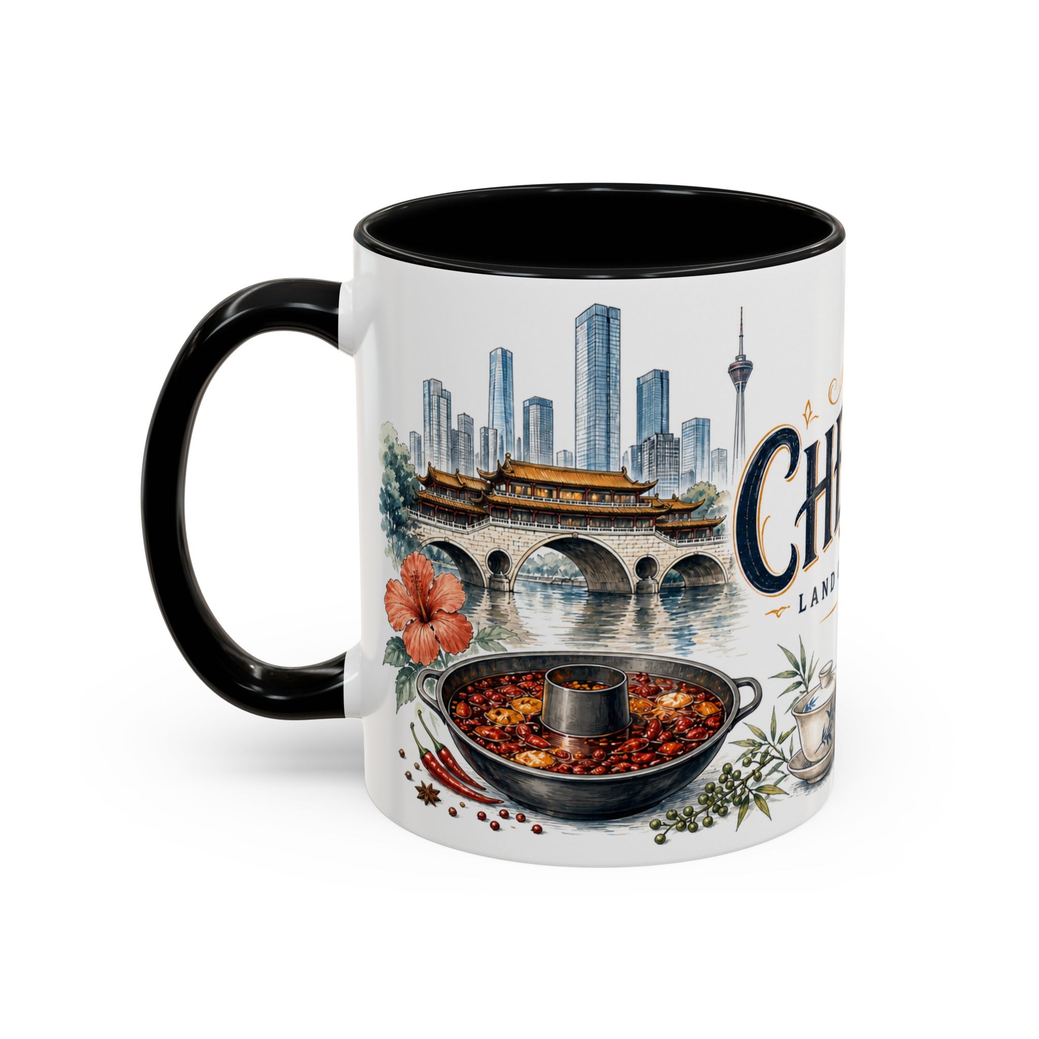 Chengdu Coffee Mug | China Travel Souvenir | Vintage Illustrated City Gift | 11 oz 15 oz Accent Mug