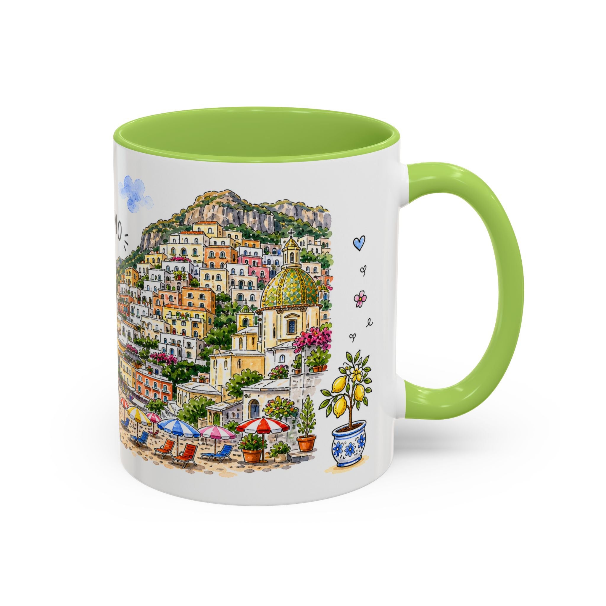 Positano Illustrated Travel Mug | Italy Souvenir Accent Coffee Mug | 11oz 15oz Ceramic Cup