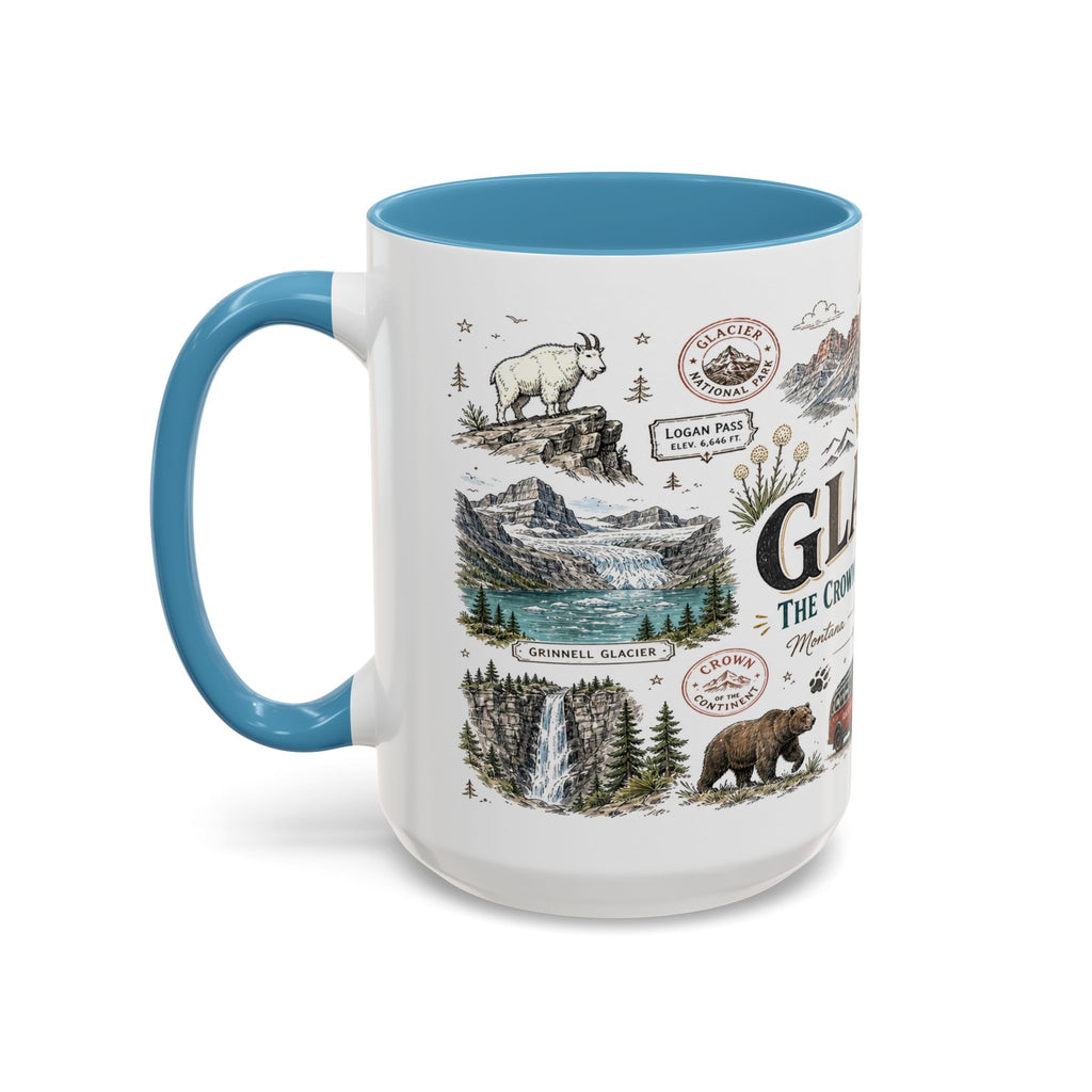 Glacier Coffee Mug | National Park Hiking Montana Gift | Accent Color Ceramic 11oz 15oz