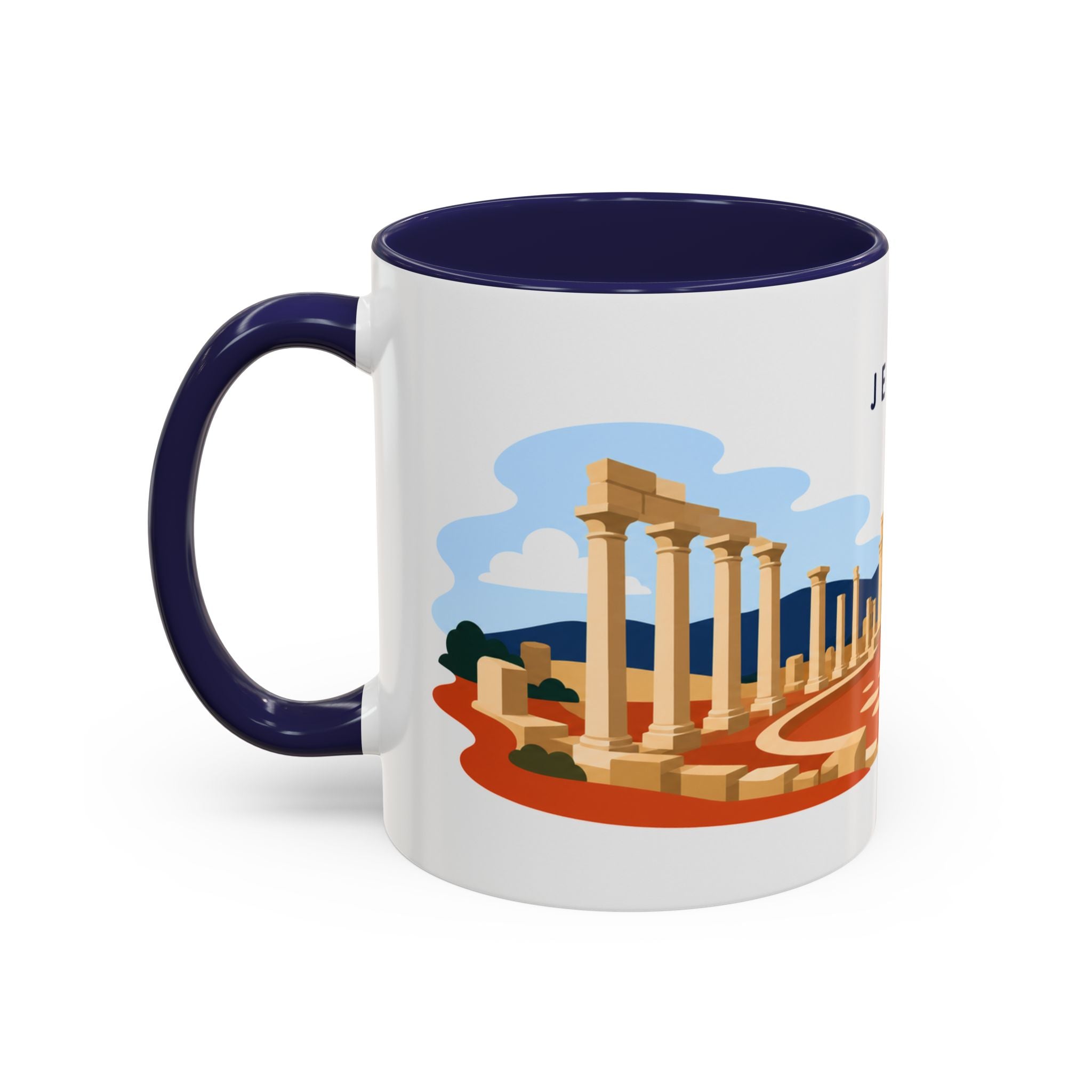 Jerash Coffee Mug | Travel Destination Souvenir Gift | Accent Color Ceramic 11oz 15oz