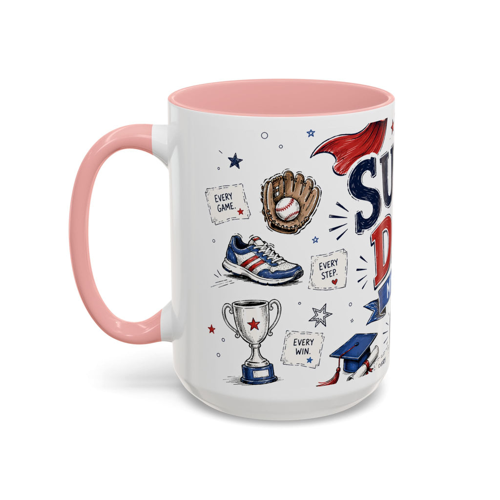 Super Dad My Hero Coffee Mug | Father's Day Gift for Dad | Accent Color Ceramic 11oz 15oz