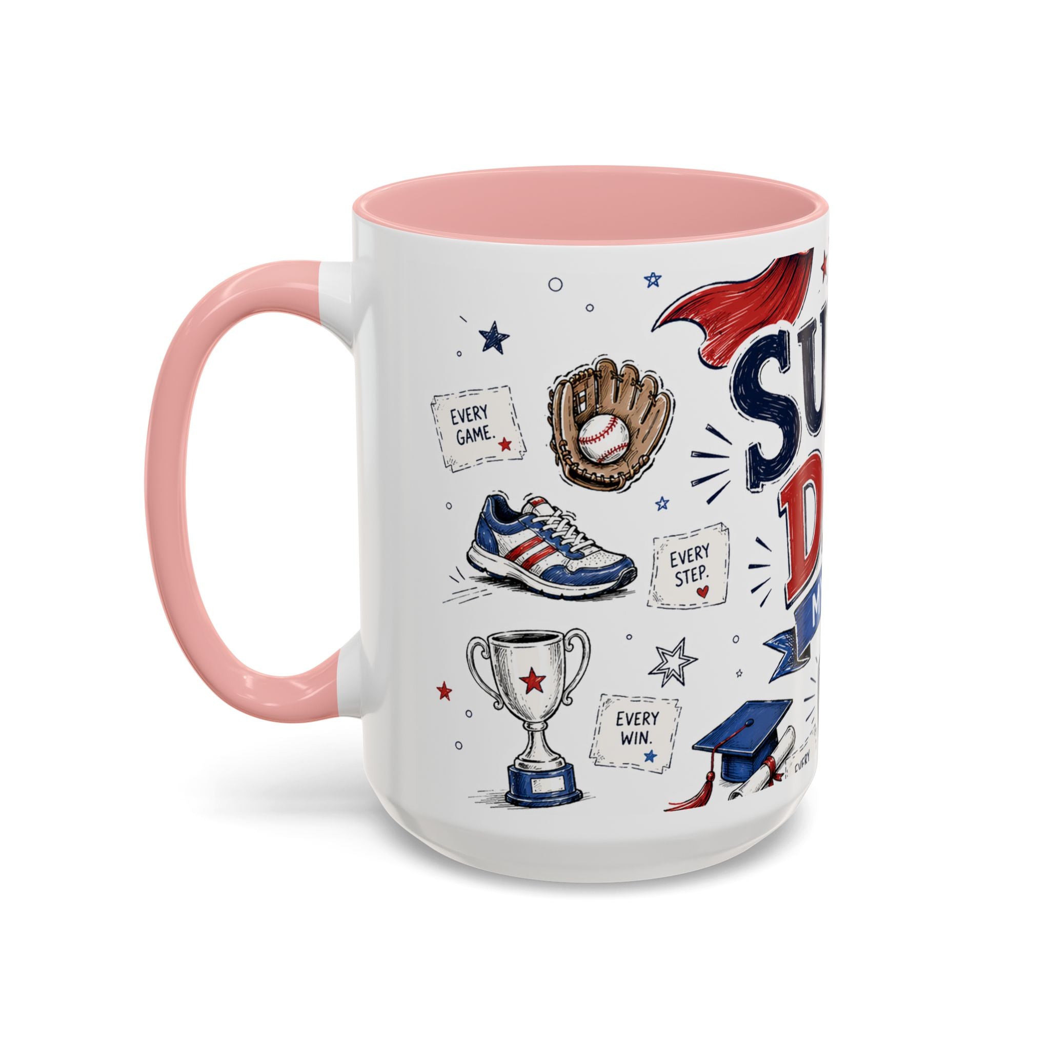 Super Dad My Hero Coffee Mug | Father's Day Gift for Dad | Accent Color Ceramic 11oz 15oz