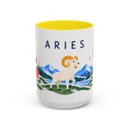 Aries Zodiac Coffee Mug | Ram and Floral Design | Astrology Birthday Gift | 11 oz 15 oz Ceramic Accent Mug