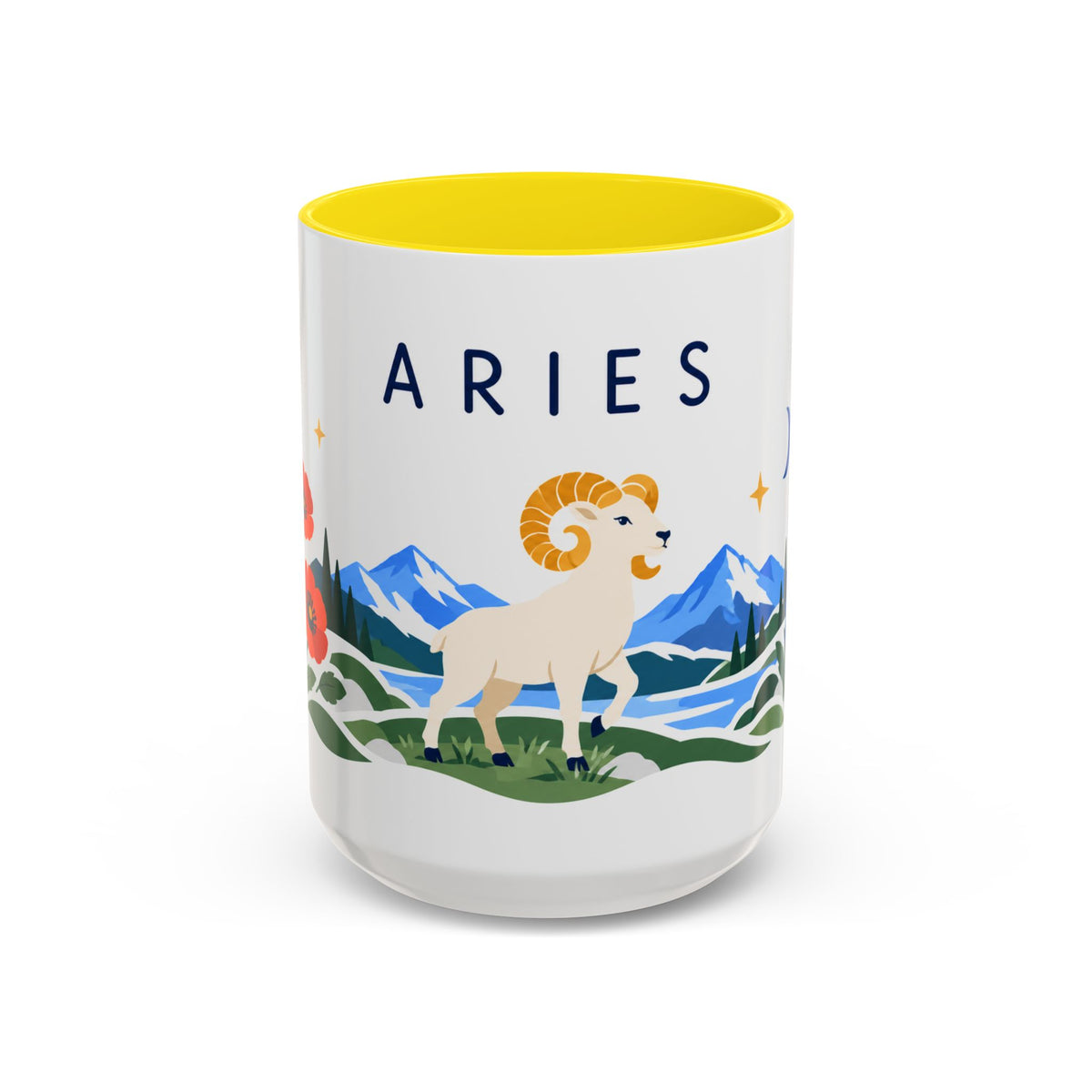 Aries Zodiac Coffee Mug | Ram and Floral Design | Astrology Birthday Gift | 11 oz 15 oz Ceramic Accent Mug