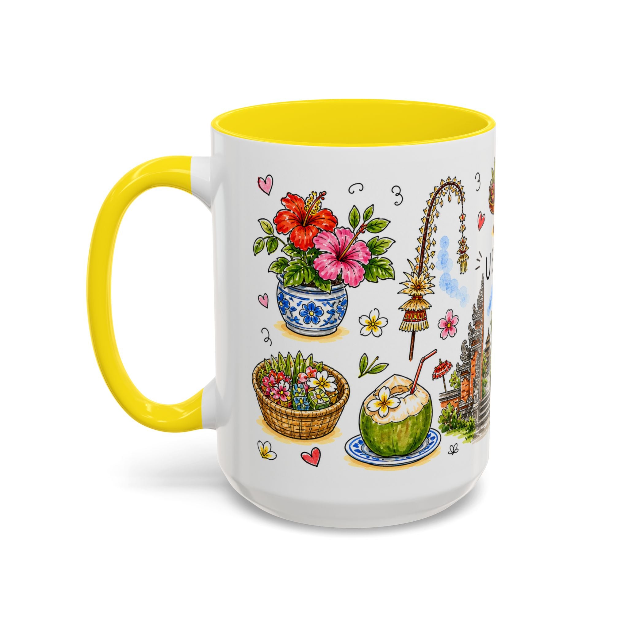 Ubud Illustrated Travel Mug | City Souvenir Accent Coffee Mug | 11oz 15oz Ceramic Cup