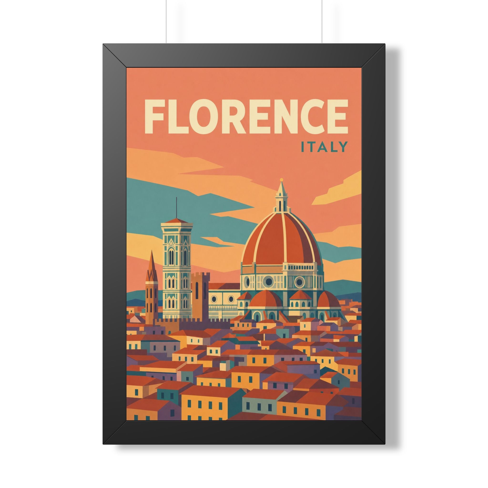 Florence Italy Framed Poster | Vintage Travel Wall Art | Black Walnut White Frame | 16x24 20x30