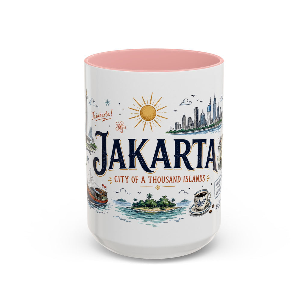 Jakarta Coffee Mug | Indonesia Souvenir Travel Gift | Accent Color Ceramic 11oz 15oz