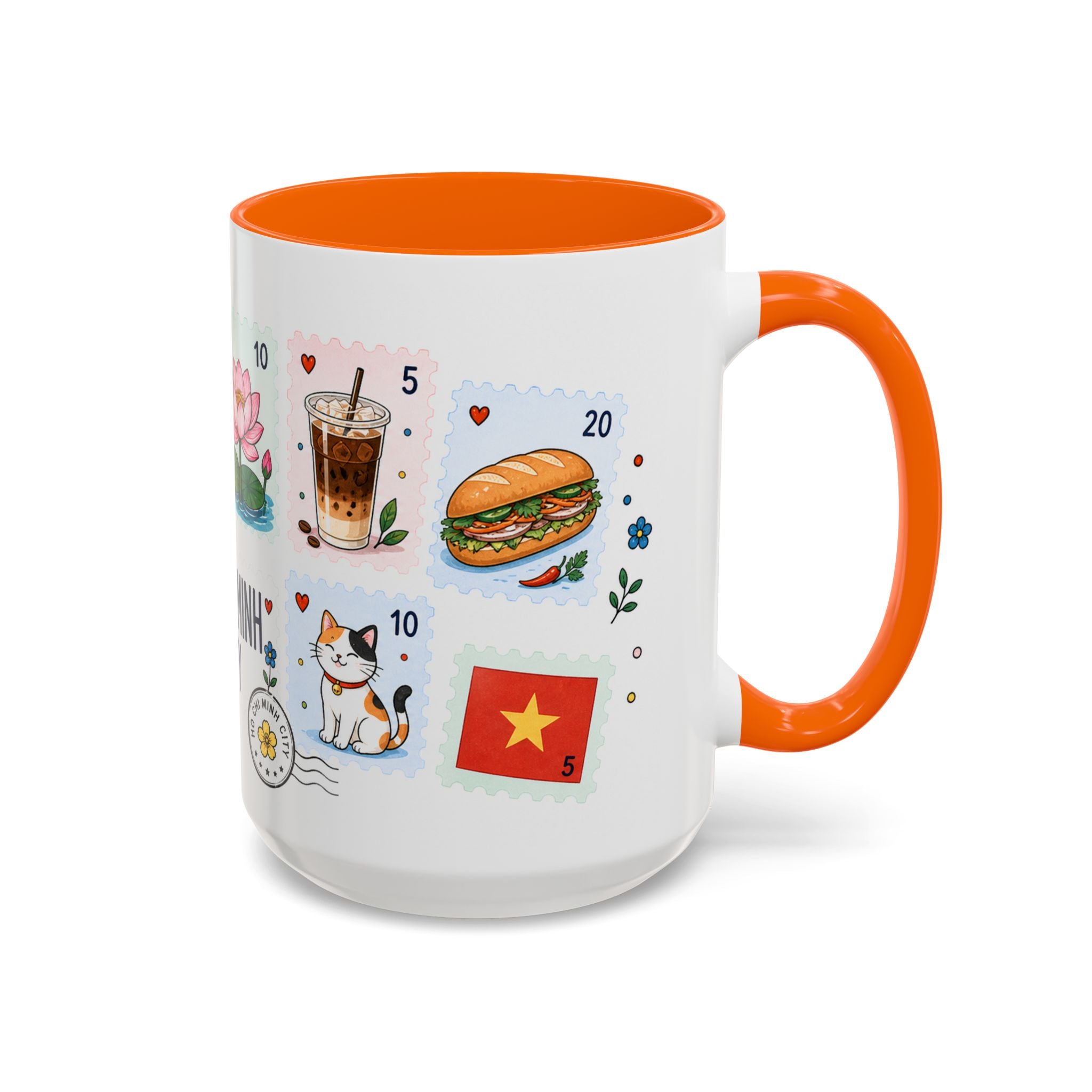 Ho Chi Minh City Coffee Mug | Postage Stamp Collage Mug | Travel Souvenir Accent Cup 11oz 15oz