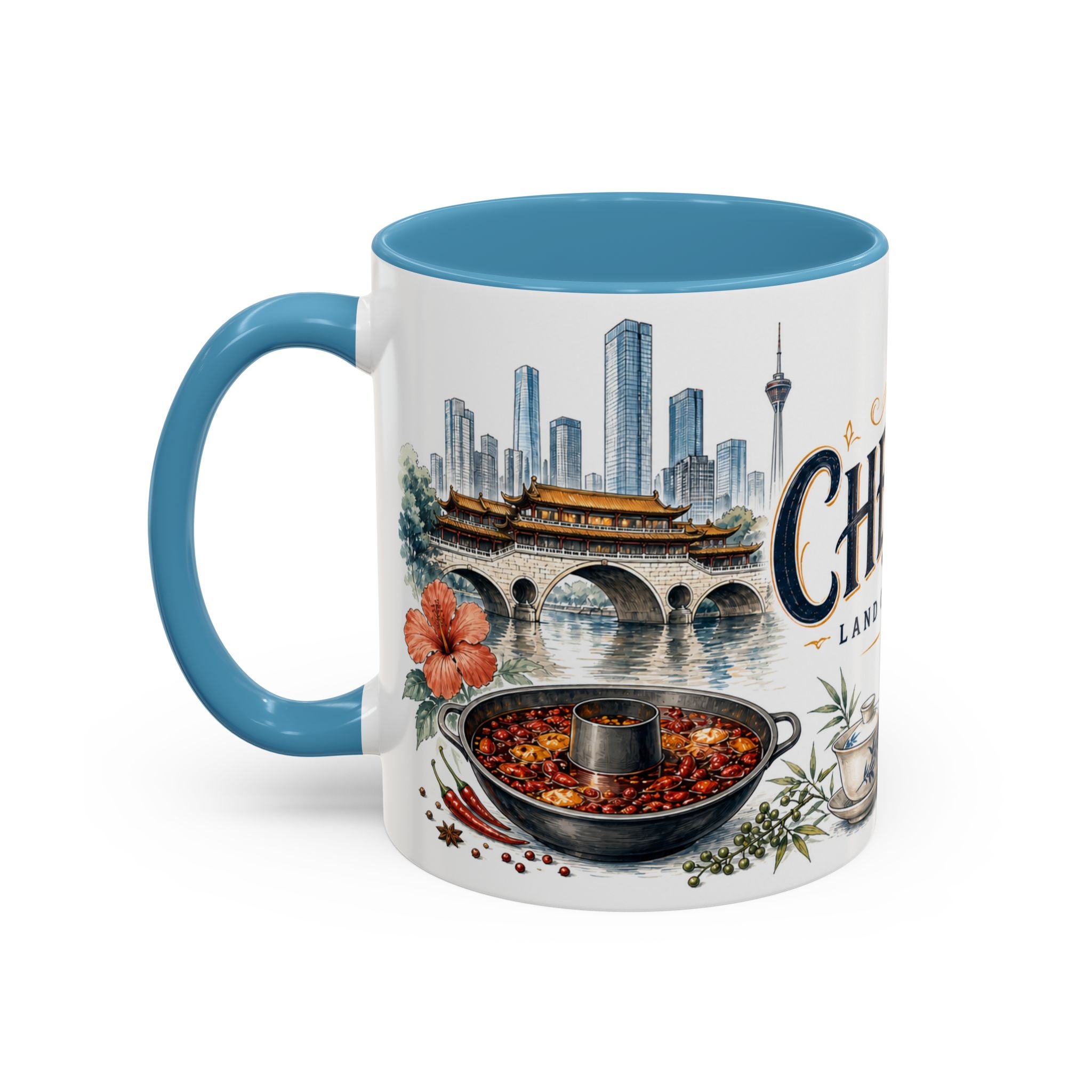 Chengdu Coffee Mug | China Travel Souvenir | Vintage Illustrated City Gift | 11 oz 15 oz Accent Mug