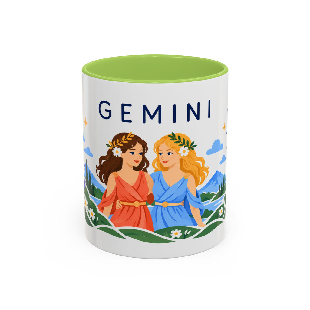 Gemini Zodiac Coffee Mug | Twins and Floral Design | Astrology Birthday Gift | 11 oz 15 oz Ceramic Accent Mug