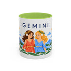 Gemini Zodiac Coffee Mug | Twins and Floral Design | Astrology Birthday Gift | 11 oz 15 oz Ceramic Accent Mug