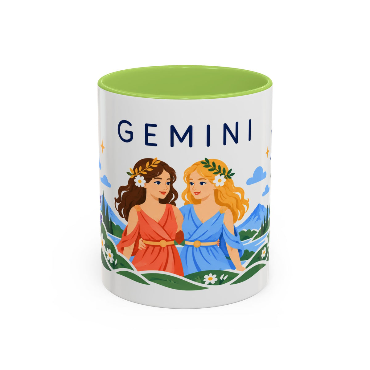 Gemini Zodiac Coffee Mug | Twins and Floral Design | Astrology Birthday Gift | 11 oz 15 oz Ceramic Accent Mug