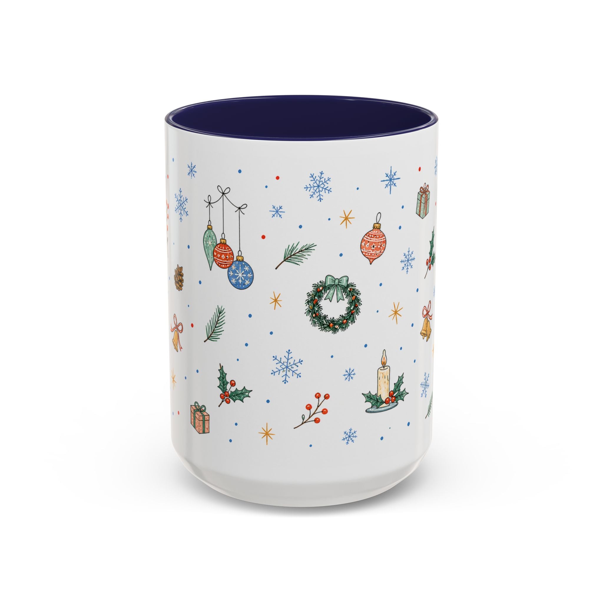Christmas Ornament Mug | Snowflake Watercolor Holiday Gift | Accent Cup 11oz 15oz