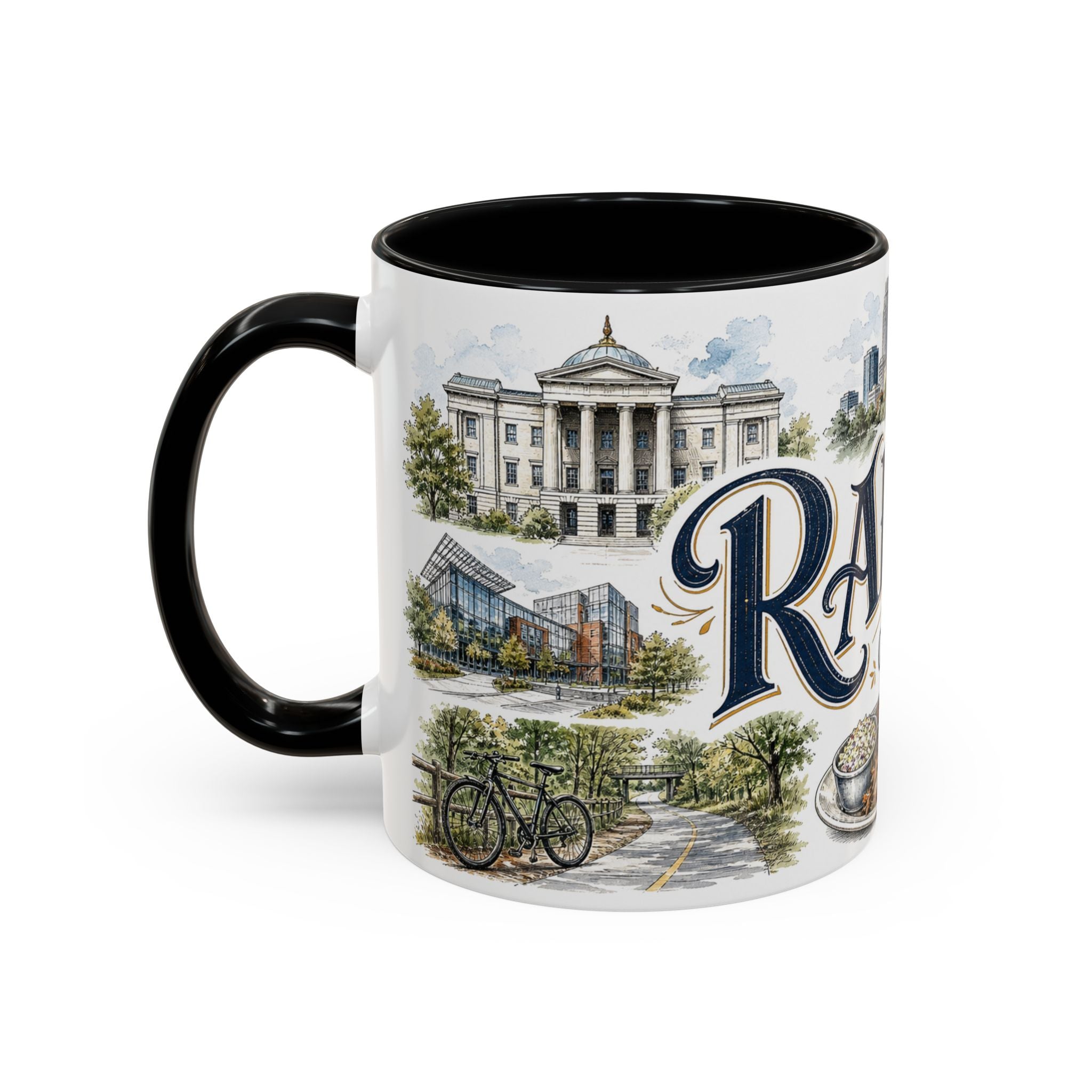 Raleigh Coffee Mug | United States Travel Souvenir | Vintage Illustrated City Gift | 11 oz 15 oz Accent Mug
