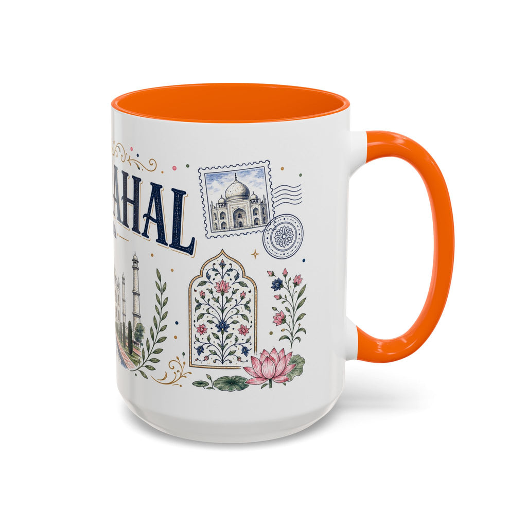 Taj Mahal Coffee Mug | Travel Destination Souvenir Gift | Accent Color Ceramic 11oz 15oz