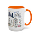 Taj Mahal Coffee Mug | Travel Destination Souvenir Gift | Accent Color Ceramic 11oz 15oz