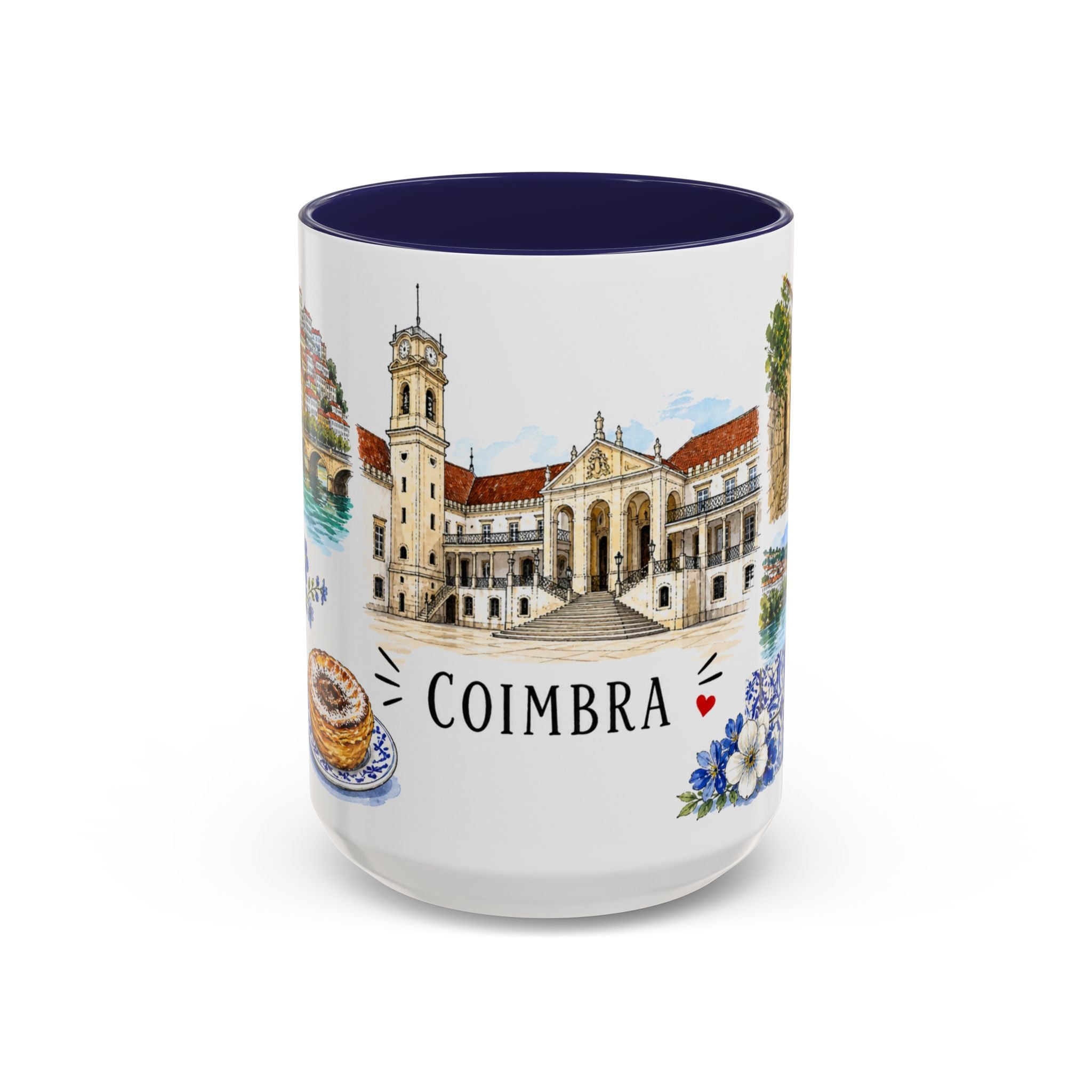 Coimbra Illustrated Travel Mug | City Souvenir Accent Coffee Mug | 11oz 15oz Ceramic Cup