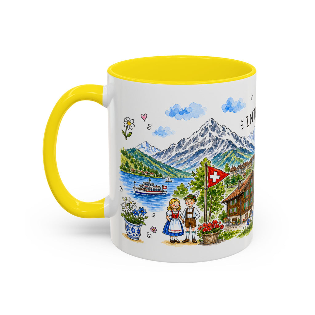 Interlaken Illustrated Travel Mug | Switzerland Souvenir Accent Coffee Mug | 11oz 15oz Ceramic Cup